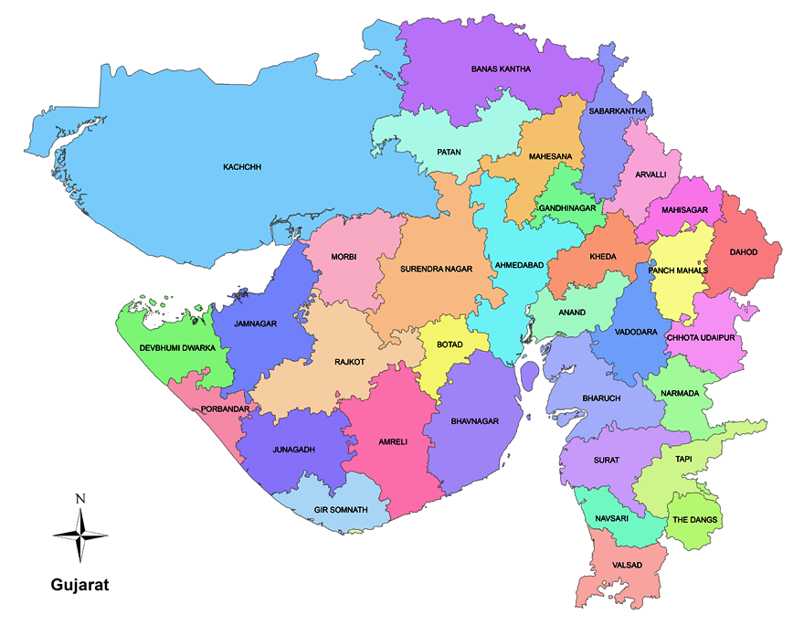 Political Map Of Gujarat State Gujarat - Indian State - Know Your State - Upsc | Diligent Ias